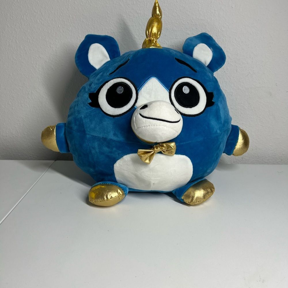 12" City Toy Round Blue Unicorn Squishable Plush Gold Accents